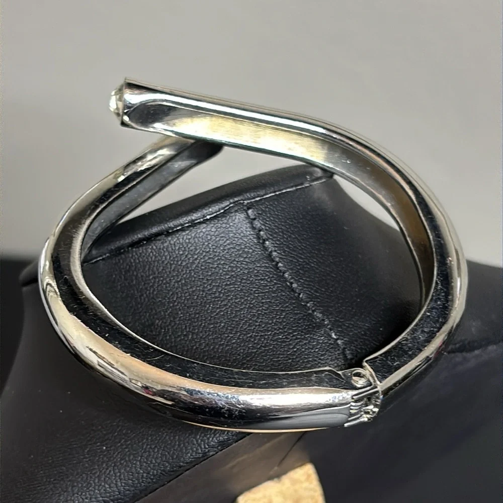 Unique Milan Crystal Silver Tone Hinged Bracelet